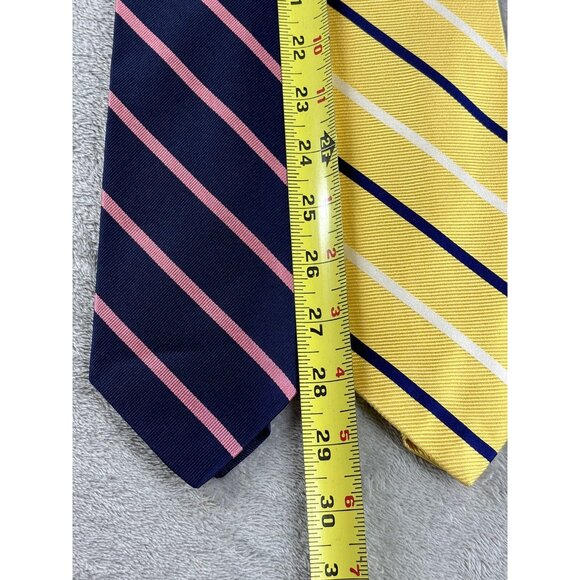 2 Brooks Brother Makers Men’s Silk Ties Stripe Yellow Navy Pink USA Made - Picture 4 of 6